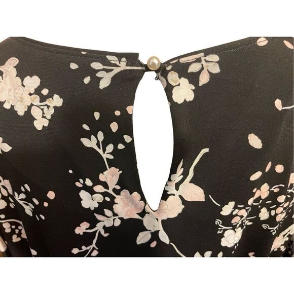 Karl Lagerfeld Women’s Black Multi-Color Floral Blouse With Trumpet Sleeves Size - Picture 8 of 13